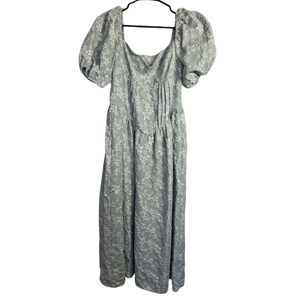 Cottagecore Floral 3D Cloque Puff Sleeve Dress Sweetheart Midi Sz [X] - Picture 2 of 3